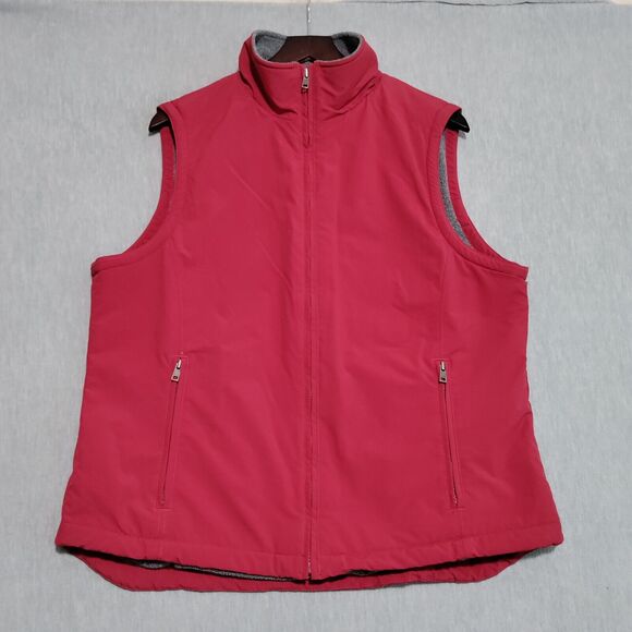 L.L. Bean Womens Large Vest Red Gray Fleece Lined Zip Up Pockets 0 WY09 - Picture 3 of 12